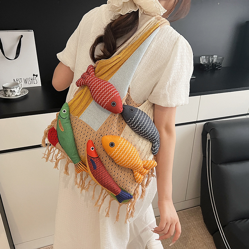 Luxury Japanese Bags Brands - กระเป๋าโท้ทผู้หญิง กระเป๋าสะพายแบรนด์การ์ตูนญี่ปุ่น กระเป๋าสะพายไหล่อินเทรนด์ กระเป๋าถือใหม่อเนกประสงค์ ปลาฮาราจูกุ อเนกประสงค์