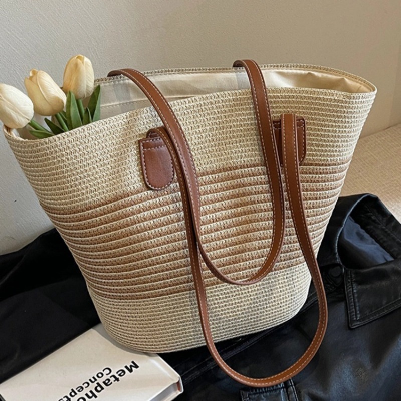 Luxury Beach Bags Ysl - กระเป๋ากระเป๋าฟางสำหรับผู้หญิง, 2024ใหม่ชายหาดชายทะเลท่องเที่ยวกลางแจ้งพักผ่อนพักผ่อนพักผ่อนพักผ่อนขนาดใหญ่กระเป๋าสะพายไหล่ความจุมากฤดูร้อน