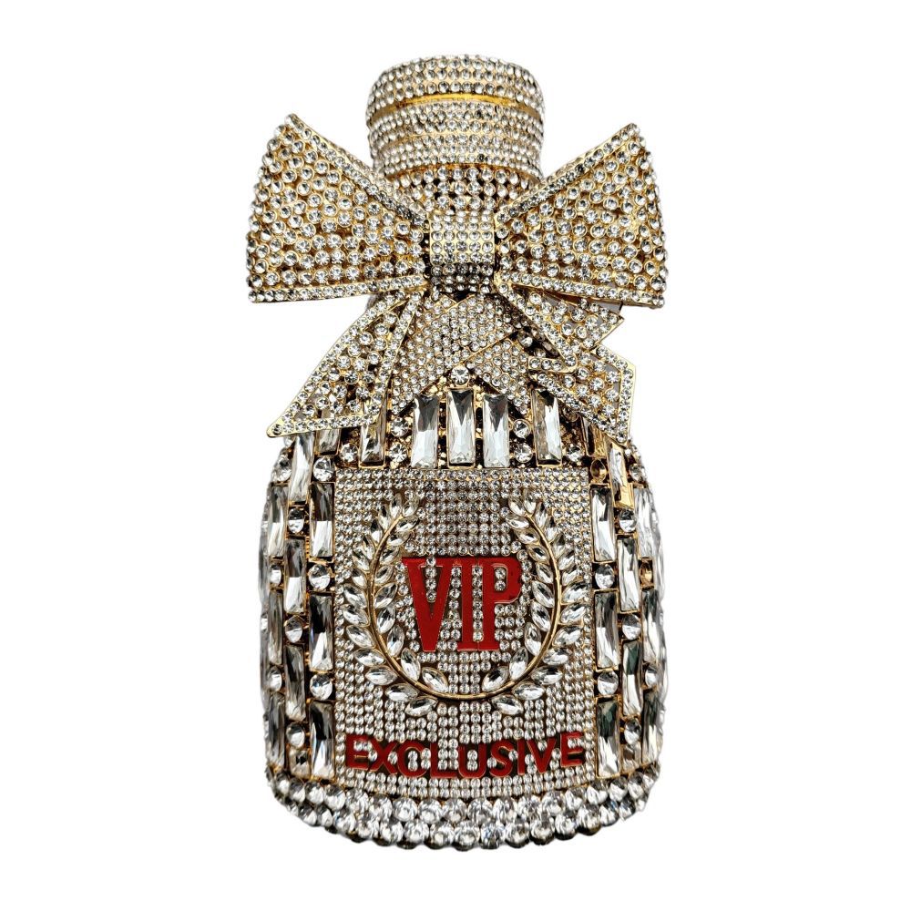 Luxury Bags Affordable - กระเป๋าคลัทช์คริสตัลหรูหราทรงขวดแชมเปญ ประดับโบว์และเพชร กระเป๋าสะพายข้างผู้หญิงแบบเย็บลายกลิตเตอร์ ราคาไม่แพง