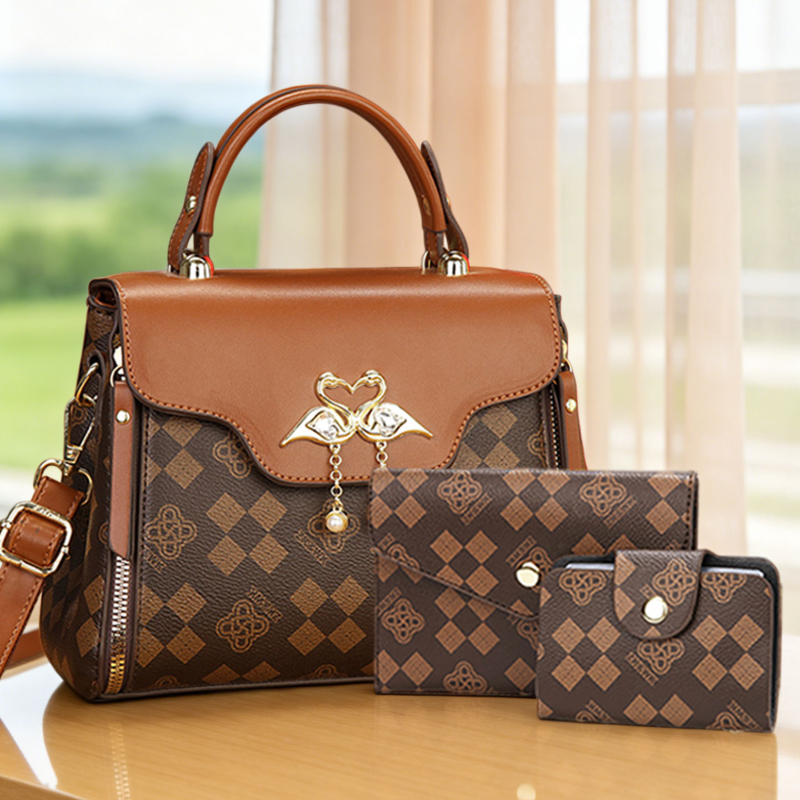 Luxury Bags With Zipper - ชุดกระเป๋าผู้หญิง 3 ชิ้น กระเป๋าสะพายข้างผู้หญิงลายพิมพ์หรูหราแบบเบาๆ ใช้ได้หลายแบบ รวมถึงสะพายไหล่เดียว