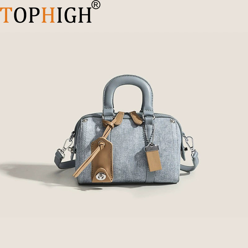Luxury Bags Europe - กระเป๋าถือทรงบอสตัน TOPHIGH Europe สำหรับผู้หญิง ดีไซน์หรูหราทันสมัย ผลิตจากผ้าเดนิม