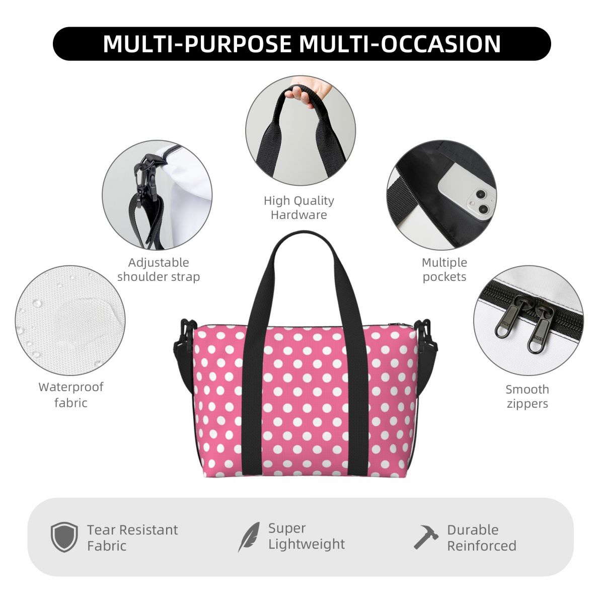 Pink Polka Dots Tote กระเป๋าขน - Luxury Bags Luggage บทวิจารณ์และราคา