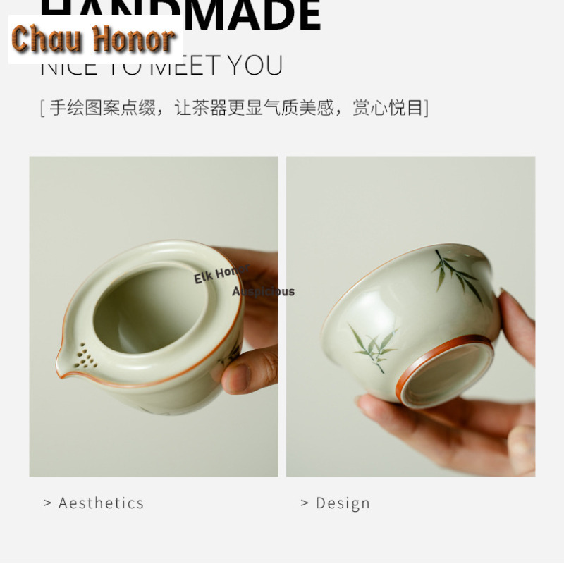ชุดน้ำชาพกพาทำจากไม้ไผ่สีเขียว - Luxury Bags Hand Painted บทวิจารณ์และราคา