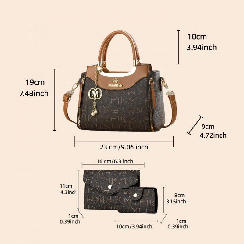 ชุดกระเป๋าพิมพ์ลายตัวอักษร 3 ช - Luxury Bags With Zipper บทวิจารณ์และราคา