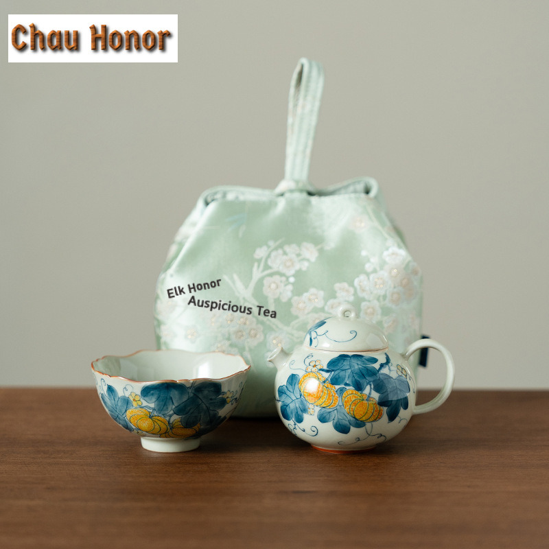 ชุดน้ำชาพกพาลายฟักทองวาดมือสุด - Luxury Bags Hand Painted บทวิจารณ์และราคา