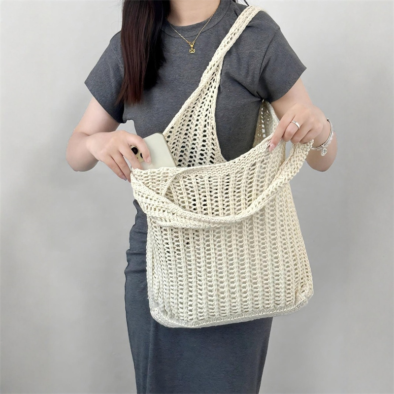 กระเป๋าถักไหมพรมสะพายไหล่สีพื้ - Luxury Beach Bags Ysl บทวิจารณ์และราคา