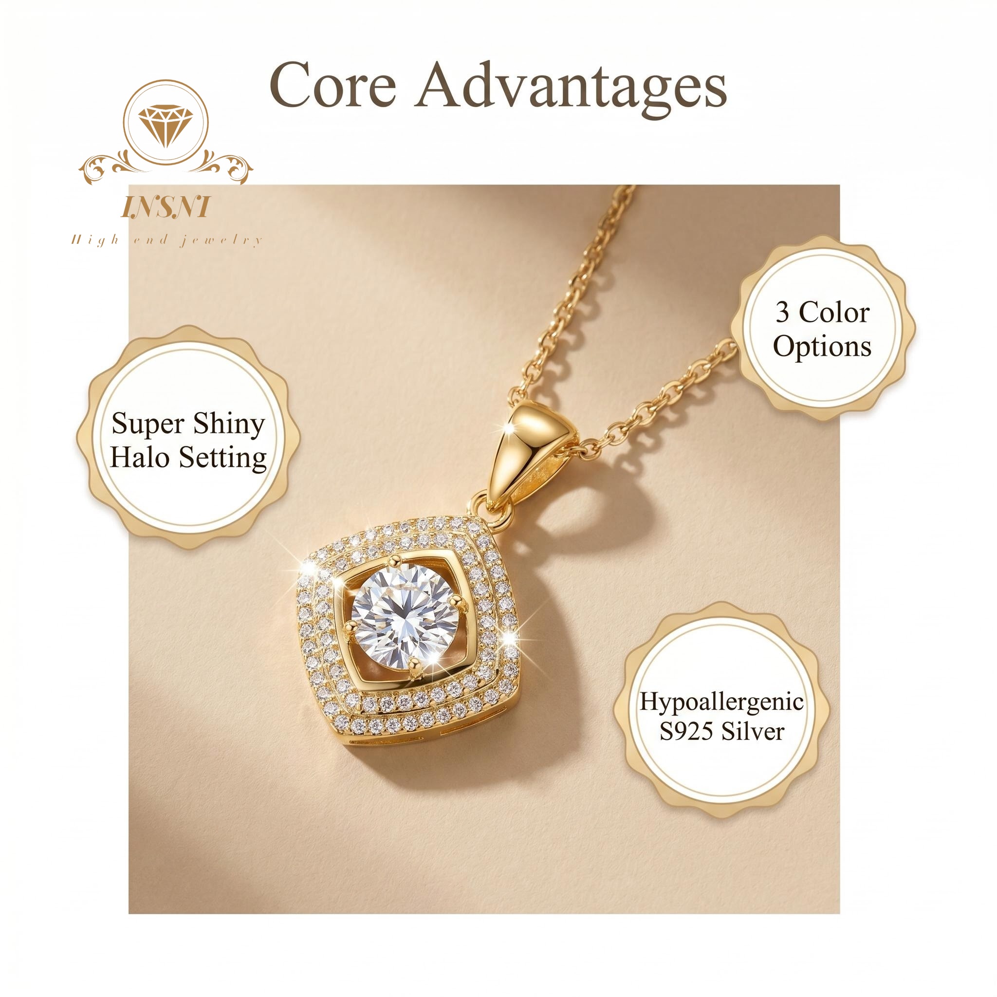 สร้อยคอจี้ทรงสี่เหลี่ยมประดับม - Luxury Bags Affordable บทวิจารณ์และราคา